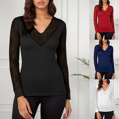 Womens lace neck blouse tops - v-neck,