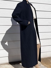 Zara Studio Ultra Light Wool Navy Long Open Front Coat  SZ M Hand Made Italy