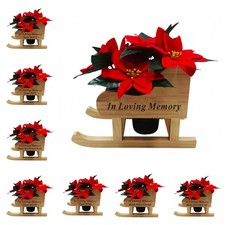 Christmas Memorial Wooden Sleigh WITH Red Poinsettia Grave Pot Included