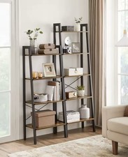 Rustic 5 Tier Ladder Shelf Industrial Bookcase Storage Rack Display Unit Brown