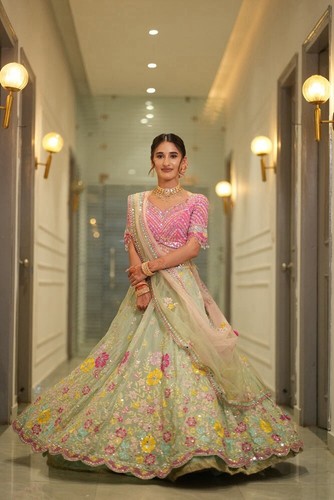 Blue and pink lehenga choli - and,