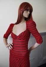 Biba original glam rock vintage 1970s red and black stripe sweetheart dress