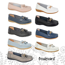 Boulevard Ladies Wide Loafers E + EEE Fit Smart Office Leather Saddle Shoes Girl