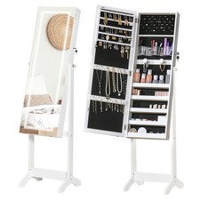 HOMCOM Mirrored Jewellery Cabinet W/ LED Light Lockable Jewellery Armoire White