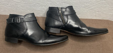 ASOS Men's Beatle Boots Black Leather Side Zip with Buckle Strap Size 8.5