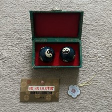 RARE Vintage Chinese Health / Exercise Enamel Chiming Baoding Balls Pair