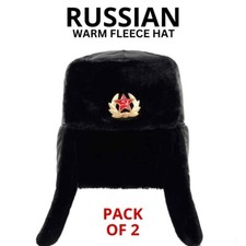 2Pack Russian Trapper Hat Warm Fleece Soviet Millitary Badge Cap Ushanka Cossack