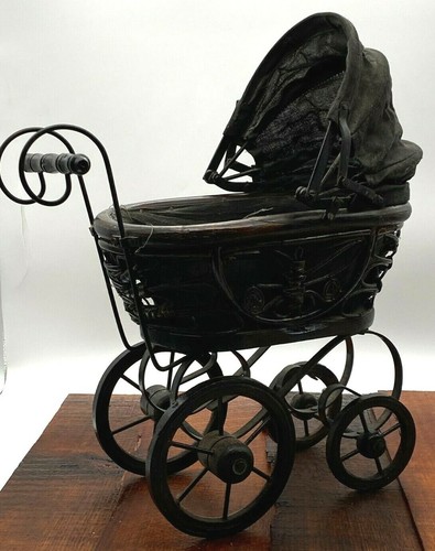 Antique pram doll - doll, bear