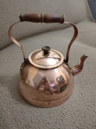 Vintage copper tea kettle wood - copper,