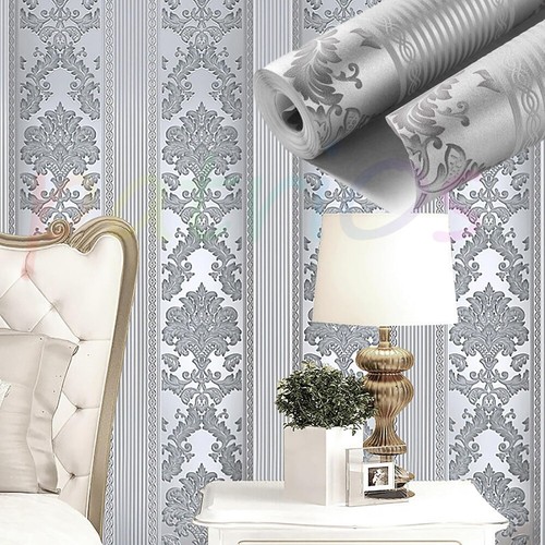 Silver grey damask - silver,