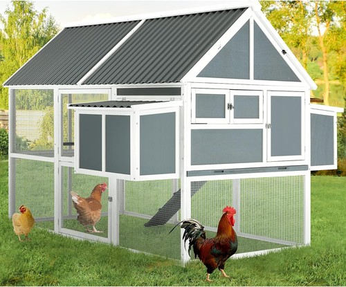Large wooden chicken coop with - chicken,