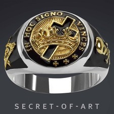 Knights Templar Ring 925 Silver 18K-Gold-Plated Freemason Masonic Crusaders