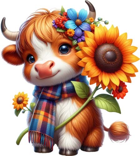 Sunflower highland cow - sunflower,