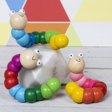 Wooden Jointed Wiggly Worm, Fidget Toy, Choice Of Colours, Great Stocking Filler
