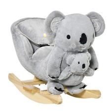 Grey Koala Rocking Horse Baby Ride-On Toy Wooden Base Plush Rocker Animal Sounds