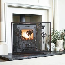 Deluxe Antique Bronze Wildflower Motif Single Panel Fire Guard - 76cm x 61cm