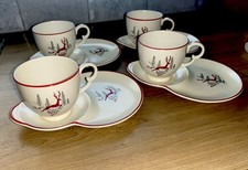 RARE VINTAGE CROWN DEVON STOCKHOLM RED LEAPING DEER  TENNIS CUP SAUCER TV TRAY