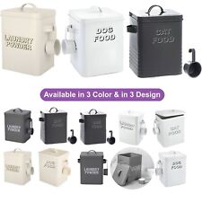 Storage Tin Caddy Box in White Grey Cream Painted Metal Scoop Dog Cat Laundry