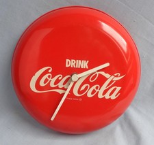 Vintage Drink Coca Cola Red Button Metal Battery Operated Wall Clock Working