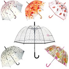 Ladies Multicolour Floral Border Dome Umbrella See Through Umbrellas Strong