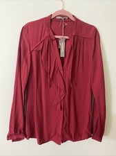 Sandwich Red Ruffle Front Blouse NWT Size 10 Burgundy Long Sleeve Career Top