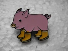 Piglet in wellies pin badge. Yellow wellingtons. Farmyard Farming Micro pig