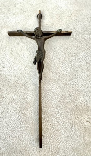 Antique crucifix brass metal - crucifix,