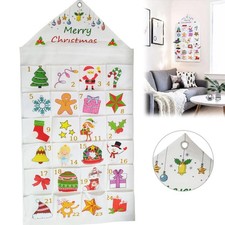24Pockets Fill-Your-Own Fabric Advent Calendar Xmas Up Hanging Pocket Decor