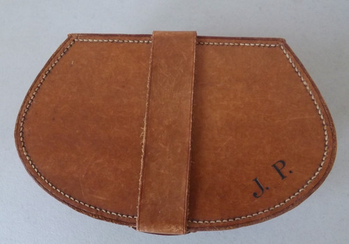 Antique tan leather collar box - antique,