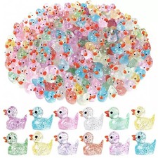 100Pcs Mini Ducks, 10 Colors Glitter Resin Tiny Ducks Little Plastic Ducks Twink