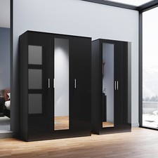 High Gloss 2/3 Door Wardrobe with Hanging Rails Black Bedroom Furniture 2 Set 