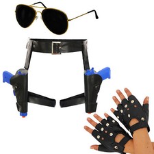 Lara Croft Tomb Raider Style Gloves Glasses & Twin Guns Set Fancy Dress
