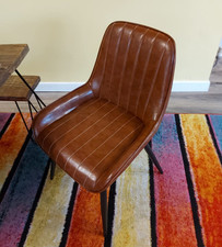 Vitra Eames style Leather Vintage Dining Industrial  Metal Frame Chairs X 2