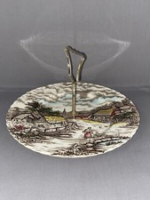 VINTAGE MYOTT FINE STAFFORDSHIRE WARE RURAL SCENE CAKE PLATE SERVING PLAT HANDLE