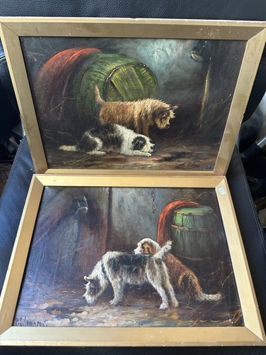 Pair antique oil paintings - antique,
