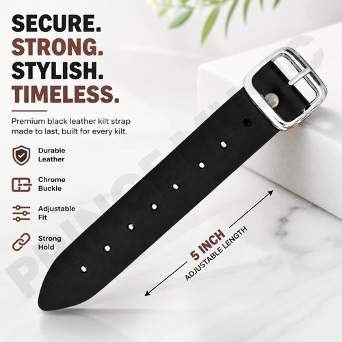 Black leather kilt strap - black,