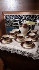 Vintage J & G Meakin Burgundy/Gold Coffee Set, used.