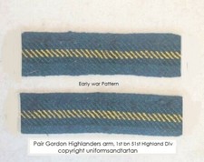 2  Two WW2 British Army Gordon Highlanders 1 ST BN, tartan arm patches badges