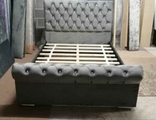 NEW PLUSH Velvet Fabric Royal Chesterfield Sleigh bed frame all sizes FAST&FREE