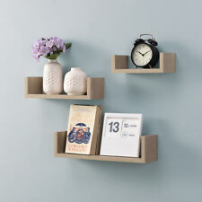 Set of 3 U Shape Floating Wall Shelf Storage Display White Black Oak Grey Blush