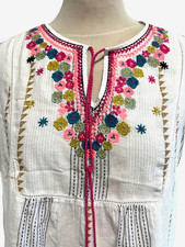 Falmer Heritage Size 12 White  Multicolour Embroidered Floral   Top Cotton Mix