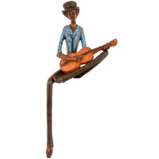 Brown & Blue Resin Sitting Jazz Strings Musician Sculpture Figurine 42cm