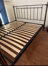 Brunt metal King-size Bed,Black with brass Finnials,  with sprung base,