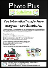 Dye Sublimation Transfer Paper, 110gsm A4 - 100 Sheets