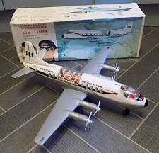 Vintage Tin + Plastic Battery-Operated SAS Viscount Air Liner, Tomy, Japan VGiB