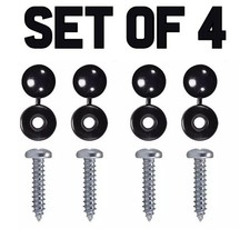 4x Black Number Plate Fixing Screws & Hinged Caps Kit Car Van Trailer Fit