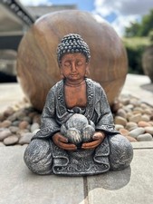 Large Copper & Silver Effect Cross-leg Buddha Garden Decoration with Solar Light