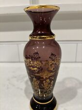 Stunning Murano Amethyst/ 22K Gold Art Glass Vase 8” ITALY