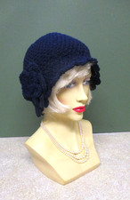 NAVY  HAND CROCHET HAT WITH A