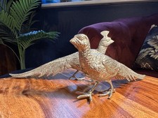 Vintage Silver Metal Peacock & Peahen Bird Figurines Pair Ornamental Decor